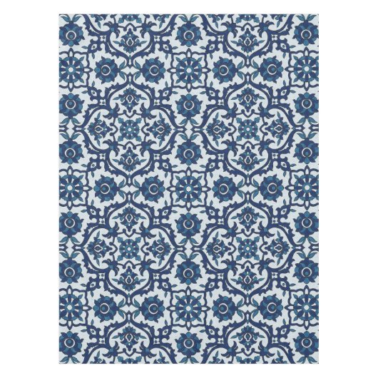 Blauw Portugees Azulejos Floral Tile Pattern Tafelkleed (Voorkant)
