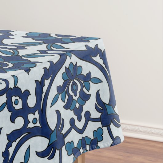 Blauw Portugees Azulejos Floral Tile Pattern Tafelkleed (Voorbeeld)