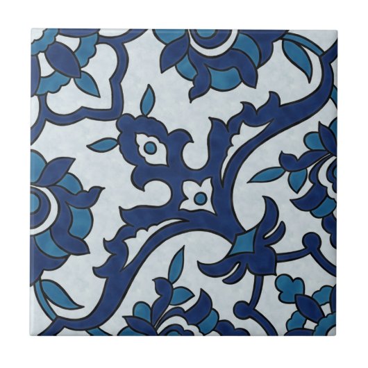Blauw Portugees Azulejos Floral Tile Pattern Tegeltje (Voorkant)