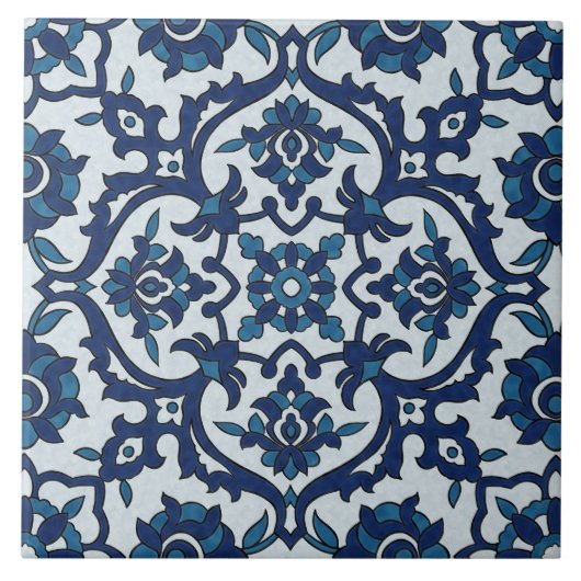 Blauw Portugees Azulejos Floral Tile Pattern Tegeltje (Voorkant)