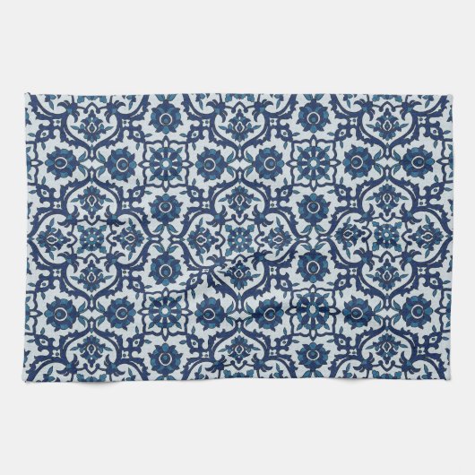 Blauw Portugees Azulejos Floral Tile Pattern Theedoek (Horizontaal)