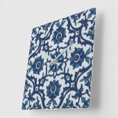 Blauw Portugees Azulejos Floral Tile Pattern Vierkante Klok (Hoek)