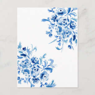 Blauw Portugees Bloemenschilderij in Waterverf Briefkaart