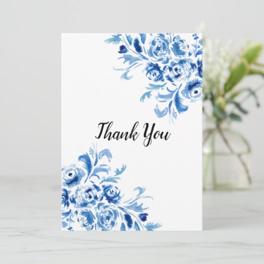 Blauw Portugees Floral Pattern Bedankkaart (Staand voorkant)