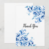 Blauw Portugees Floral Pattern Bedankkaart (Voorkant / Achterkant)