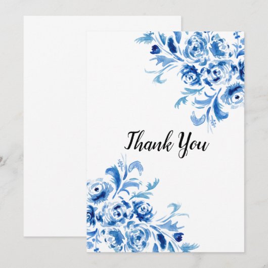 Blauw Portugees Floral Pattern Bedankkaart (Voorkant / Achterkant)