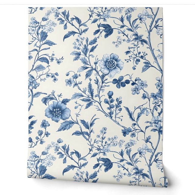 Blauw Portugees Floral Pattern Behang (Afrollen)