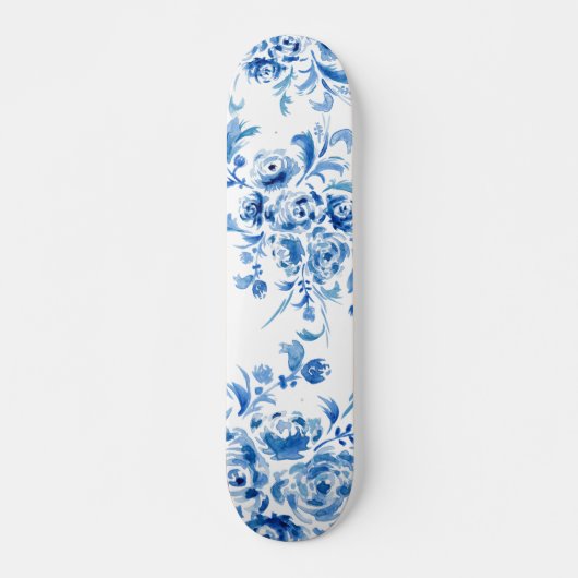 Blauw Portugees Floral Pattern Persoonlijk Skateboard (Voorkant)
