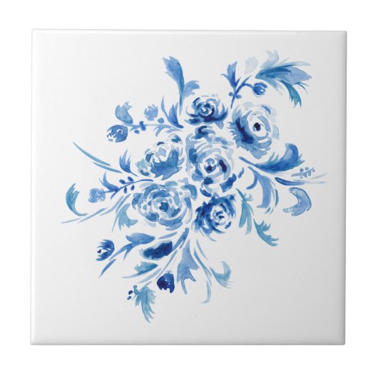 Blauw Portugees Floral Pattern Tegeltje (Voorkant)