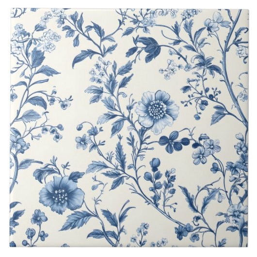 Blauw Portugees Floral Pattern Tegeltje (Voorkant)