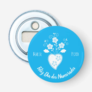 Blauw Portugees romantisch hart Button Flesopener