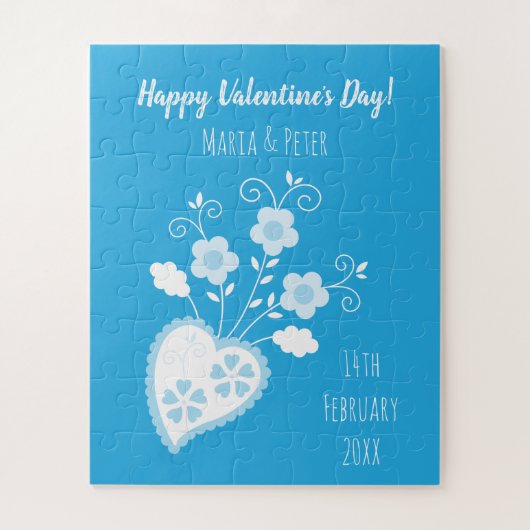 Blauw Portugees romantisch hart Legpuzzel (Verticaal)