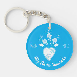 Blauw Portugees romantisch hart Sleutelhanger