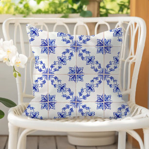 Blauw Portugees Vintage Mozaïektegelpatroon Buitenkussen