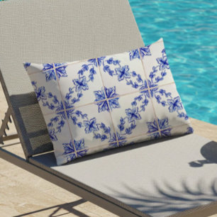 Blauw Portugees Vintage Mozaïektegelpatroon Buitenkussen