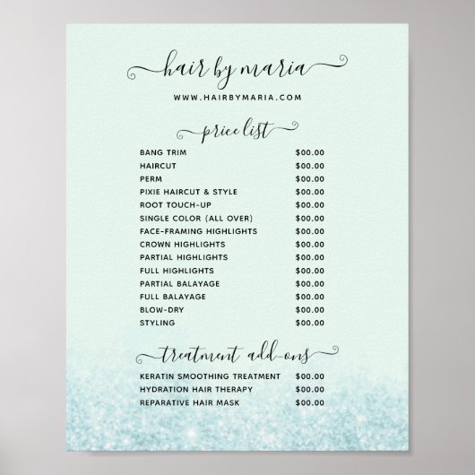 Blauw Poster met de prijslijst van de pannenkoek v (Voorkant)