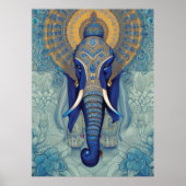 Blauw Poster met olifant (Voorkant)