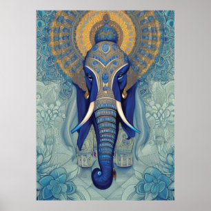 Blauw Poster met olifant