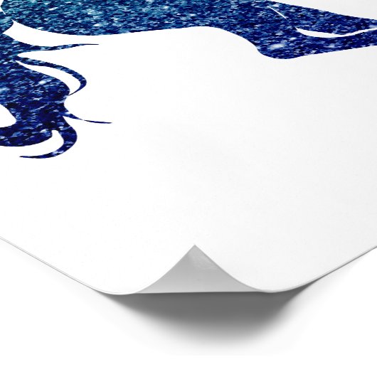 Blauw Poster met unicorn (Hoek)
