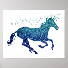 Blauw Poster met unicorn