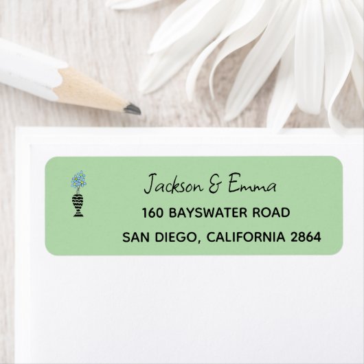 Blauw potbloem, groen Retour Adres Label (Insitu)