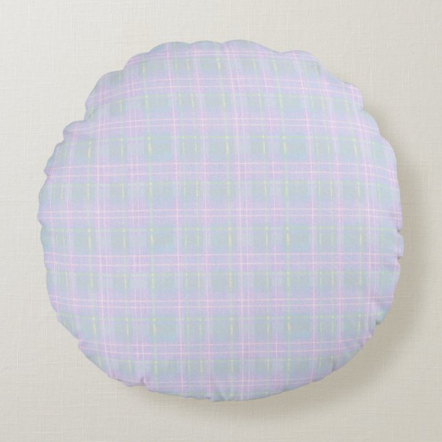 Blauw Praire Plaid Rond Kussen (Voorkant)