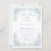 Blauw Preppy Bloemig Bruidsfeest Kaart (Voorkant)