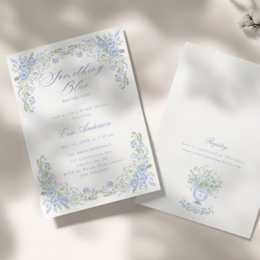 Blauw Preppy Bloemig Bruidsfeest Kaart
