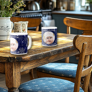 blauw, pretkerst, sneeuwvlokken, foto grote koffiekop