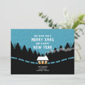Blauw prettig Kerstmis met retro dennenbomen Kaart (Staand voorkant)