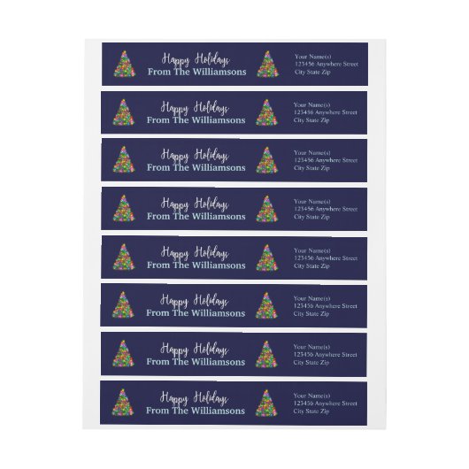 Blauw Prettige feestdagen kerstbomen Retouradres (Vel)