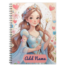 Blauw Princesse Notitieboek – Bewerkbare Naam