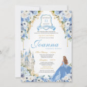 Blauw Prinses Assepoester Royal Quinceanera v6 Kaart (Voorkant)