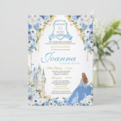 Blauw Prinses Assepoester Royal Quinceanera v6 Kaart (Staand voorkant)