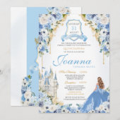 Blauw Prinses Assepoester Royal Quinceanera v6 Kaart (Voorkant / Achterkant)