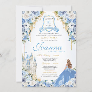 Blauw Prinses Assepoester Royal Quinceanera v6 Kaart