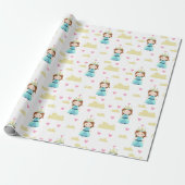  blauw prinsessenpatroon cadeaupapier (Uitgerold)