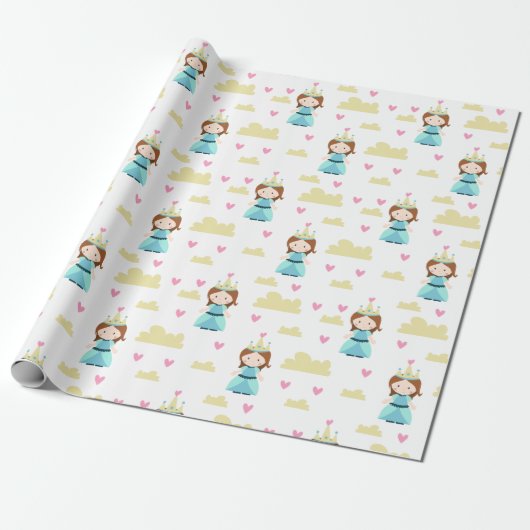  blauw prinsessenpatroon cadeaupapier (Uitgerold)