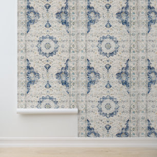 Blauw  print behang