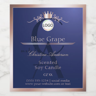 Blauw Productlabel Roze Gouden Frame Logo Monogram Wijn Etiket