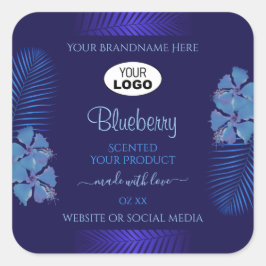 Blauw productlabels Blauwgroen exotische bloemen m Vierkante Sticker