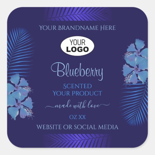 Blauw productlabels Blauwgroen exotische bloemen m Vierkante Sticker (Voorkant)