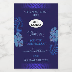 Blauw productlabels Blauwgroen exotische bloemen m Voedselcontainer Etiket