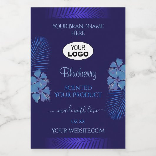 Blauw productlabels Blauwgroen exotische bloemen m Voedselcontainer Etiket (Enkel label)