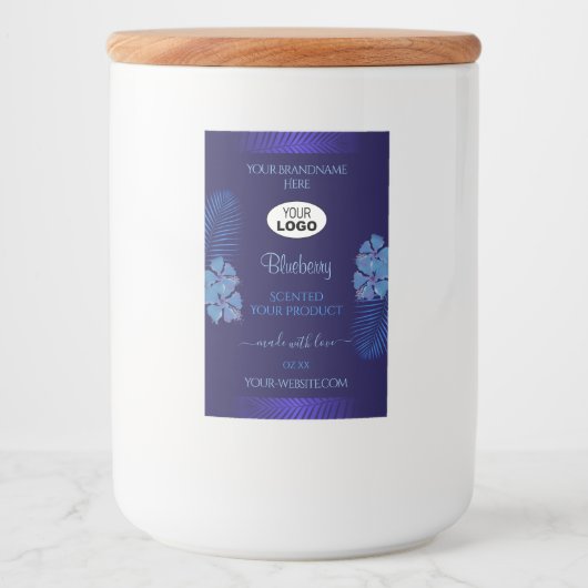 Blauw productlabels Blauwgroen exotische bloemen m Voedselcontainer Etiket (Voorkant)