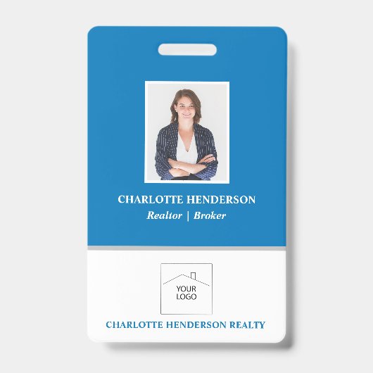 Blauw professioneel foto-badge voor makelaar badge (Voorzijde)