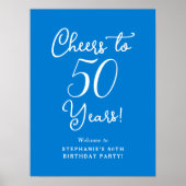 Blauw Proost aan 50 Jaar Verjaardag Welkomstbord Poster (Voorkant)