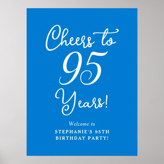 Blauw Proost aan 95 Jaar Verjaardagspartij Teken Poster (Voorkant)