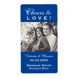 Blauw Proost op Liefde Bruiloft Foto Wijnfles Etiket