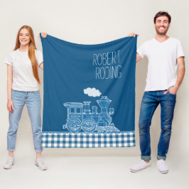 Blauw puffende stoomtrein whimsie grafisch fleece deken